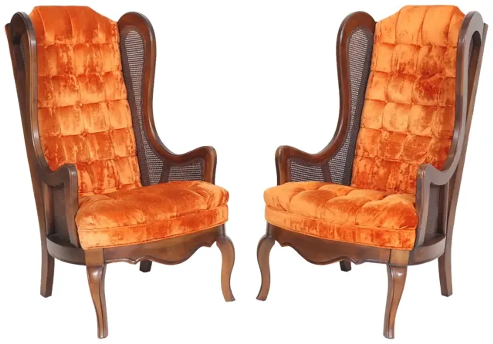 1960 s Caned Wingback Chairs by Lewittes - Interesting Things - Orange - Comfortable, Stylish