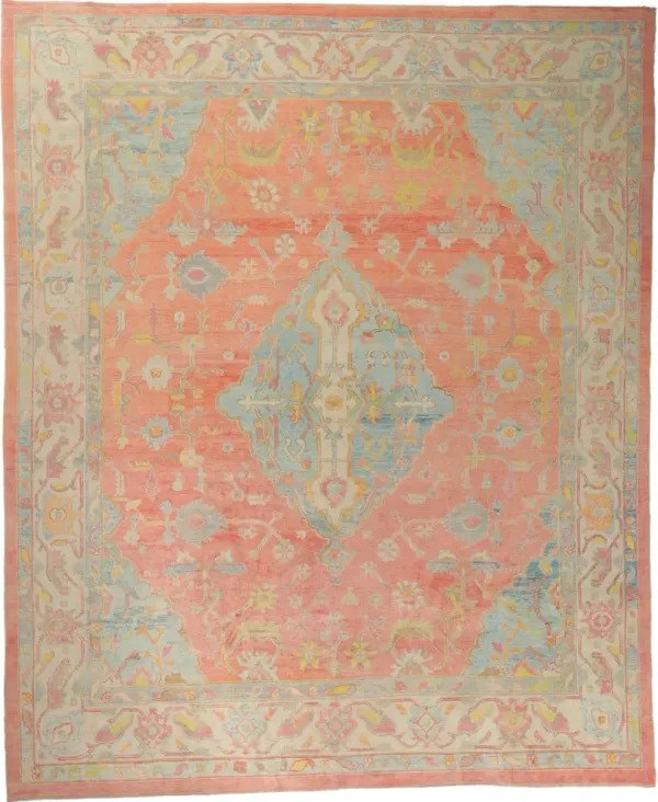 Turkish Oushak Rug - 12'10 x 15'08 - Esmaili Rugs & Antiques - Orange - Orange