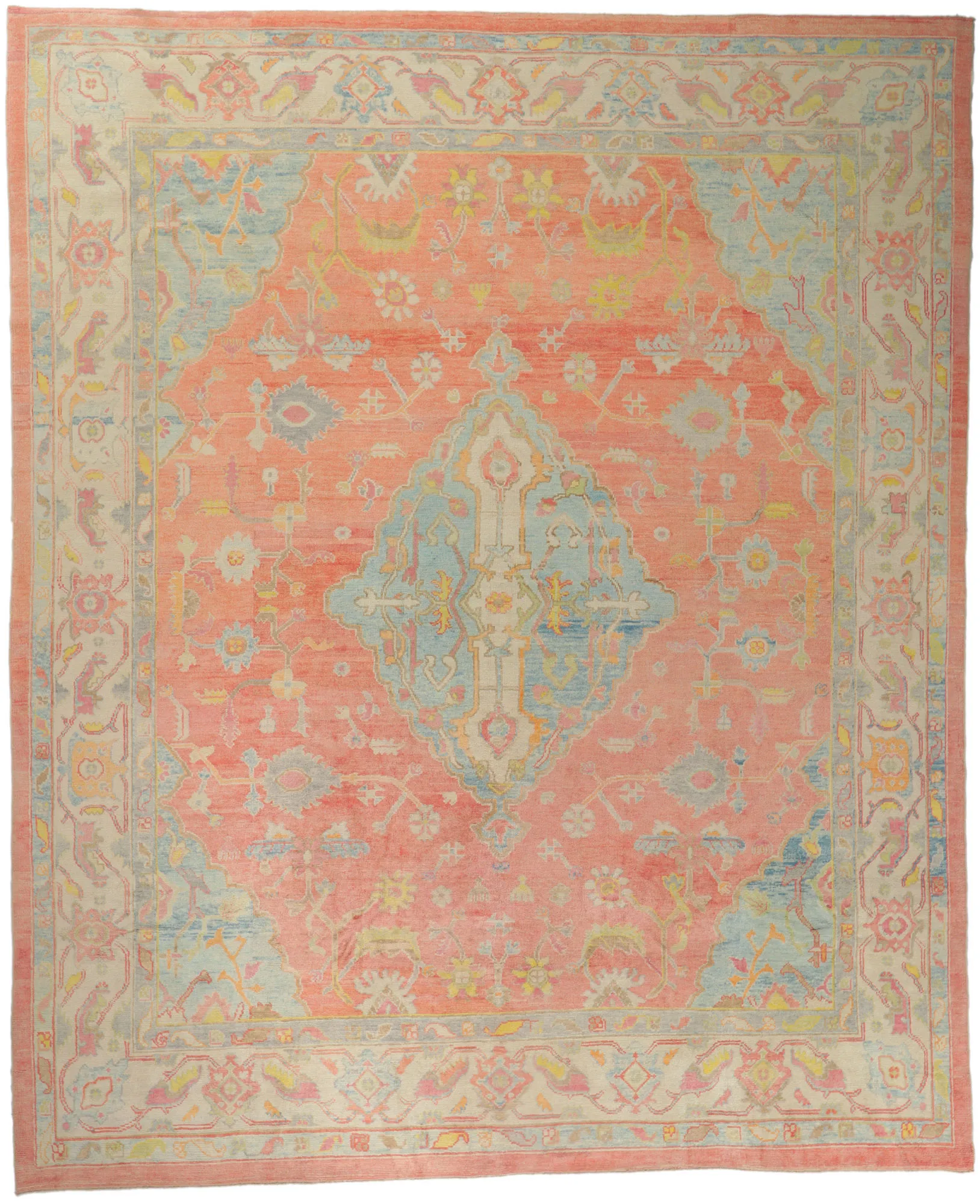 Turkish Oushak Rug - 12'10 x 15'08 - Esmaili Rugs & Antiques - orange - orange