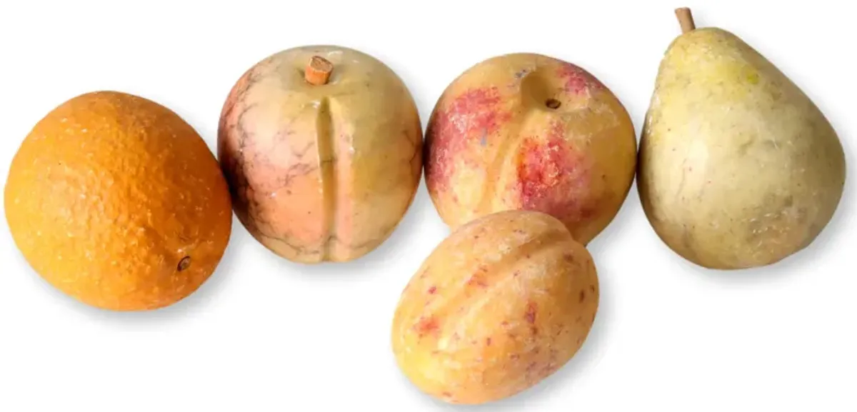 Antique Alabaster Fruit Grouping - 5 Pcs - Rose Victoria - Orange