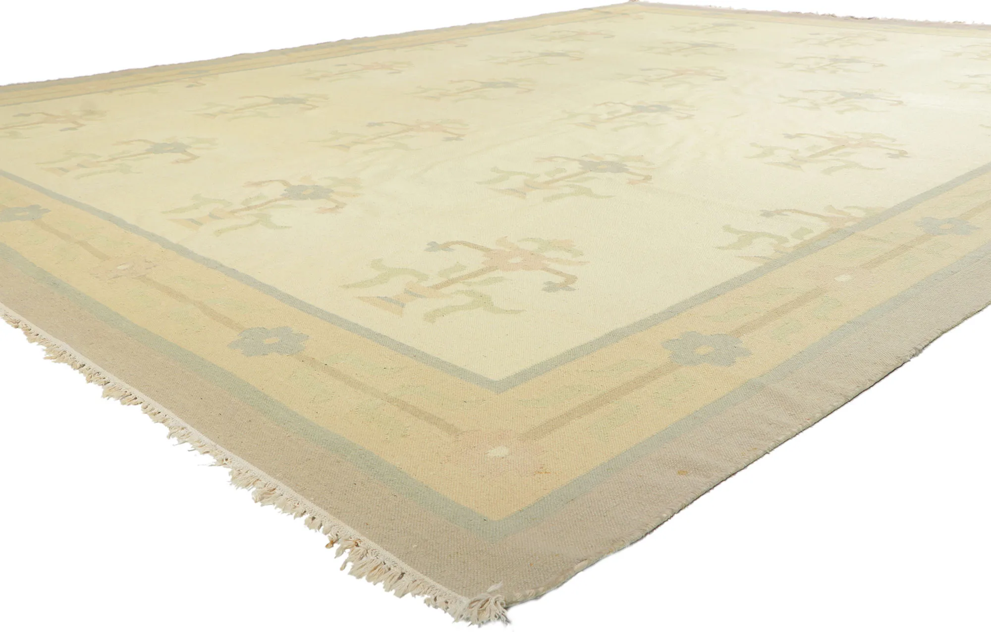 Vintage Floral Dhurrie Rug - 10'3 x 13'8 - Esmaili Rugs & Antiques - Beige - Beige