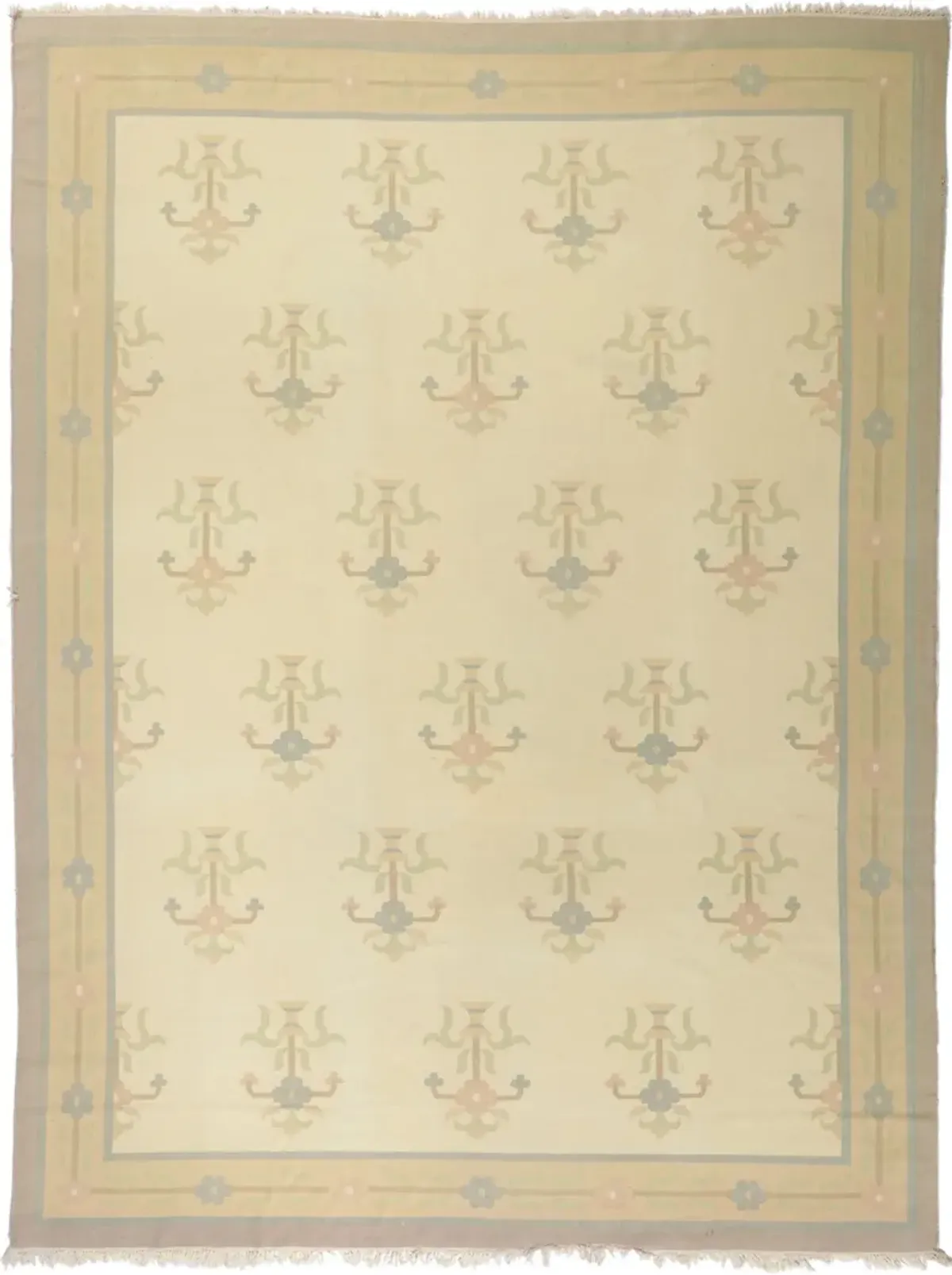 Vintage Floral Dhurrie Rug - 10'3 x 13'8 - Esmaili Rugs & Antiques - Beige - Beige