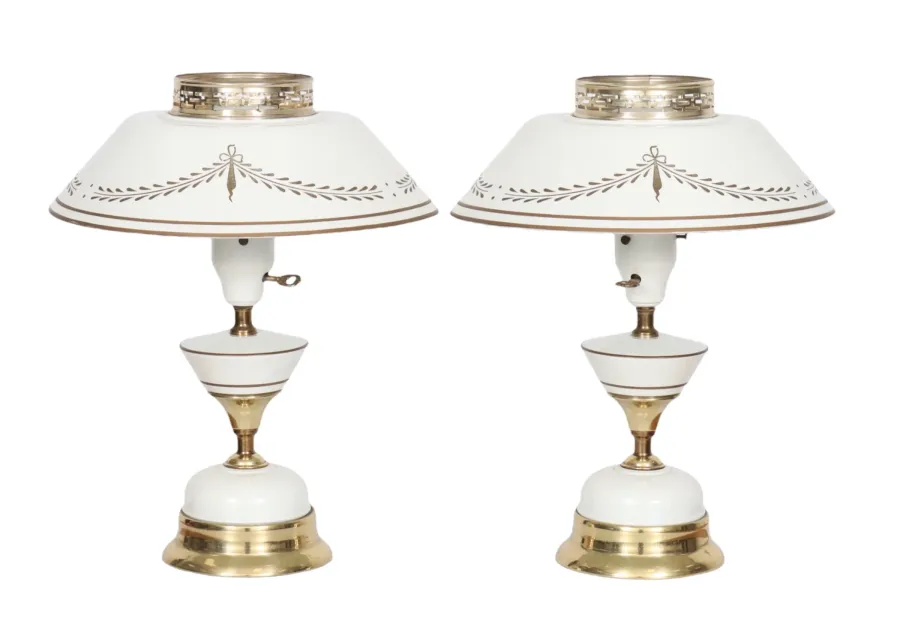 White & Gold Regency Table Lamps - a Pair - Interesting Things