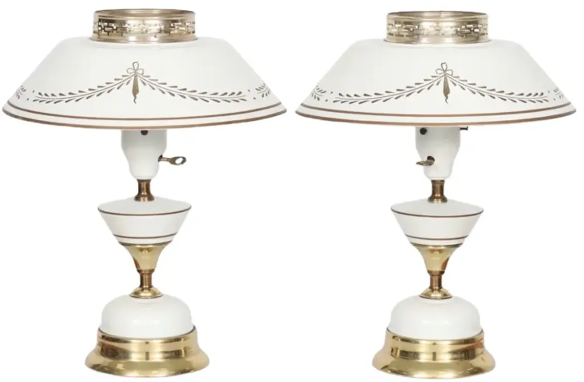 White & Gold Regency Table Lamps - a Pair - Interesting Things