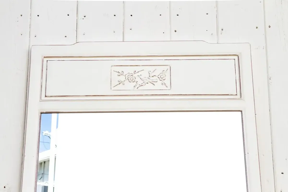 Vintage Distressed White Asian Mirror