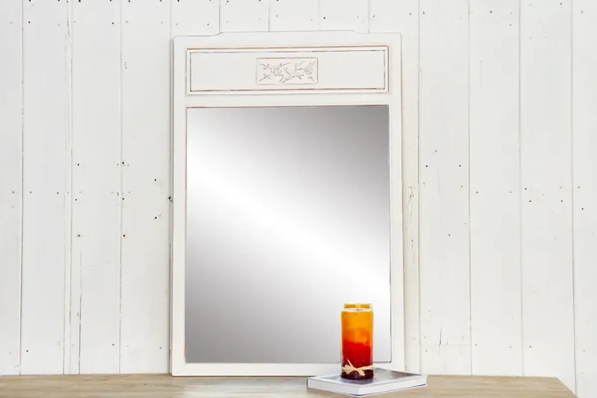 Vintage Distressed White Asian Mirror - de-cor