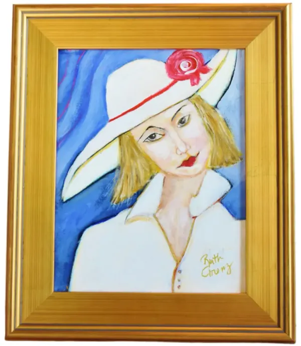 French Mademoiselle w/Red Flower In Hat - Blue