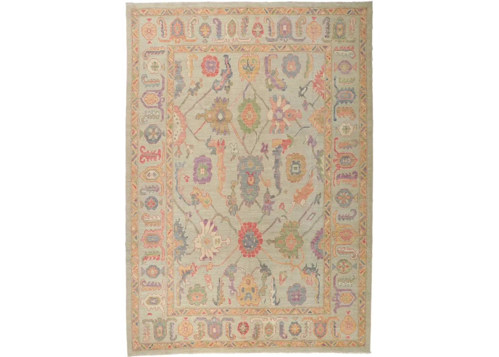 Colorful Oushak Rug - 10'00 x 14'06 - Esmaili Rugs & Antiques - Beige - Beige