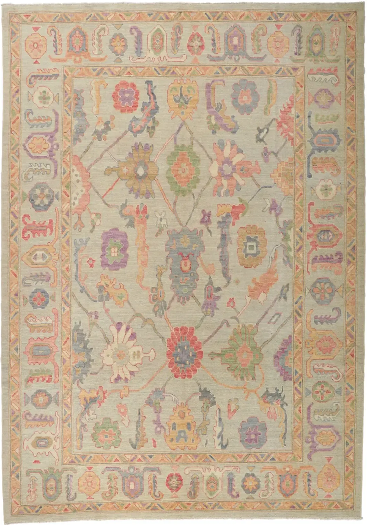 Colorful Oushak Rug - 10'00 x 14'06 - Esmaili Rugs & Antiques - Beige - Beige