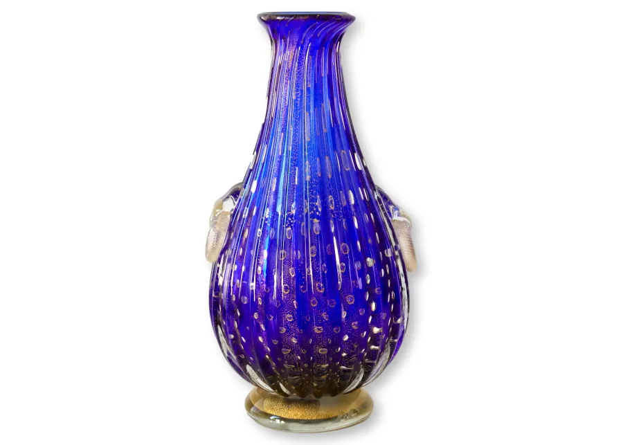 Large Italian Murano Venetian Glass Vase - Rose Victoria - Blue