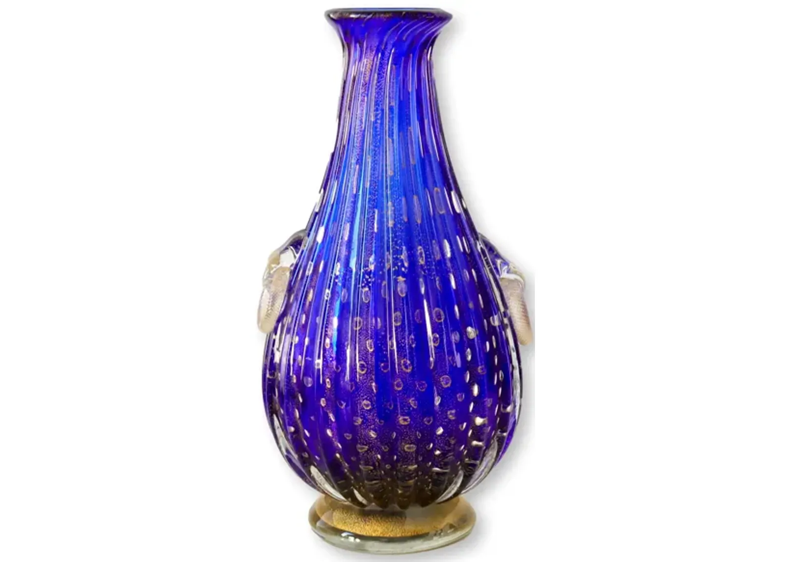 Large Italian Murano Venetian Glass Vase - Rose Victoria - Blue