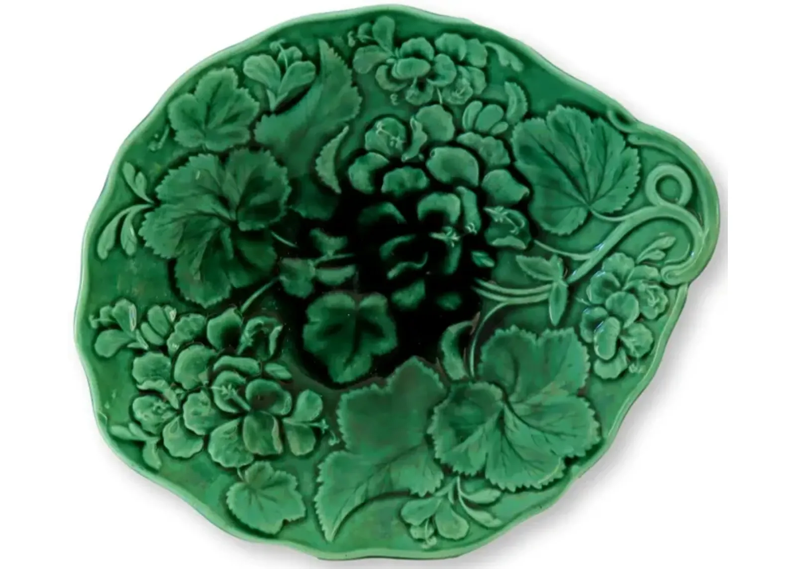 English Majolica Green Foliage Comport - Rose Victoria