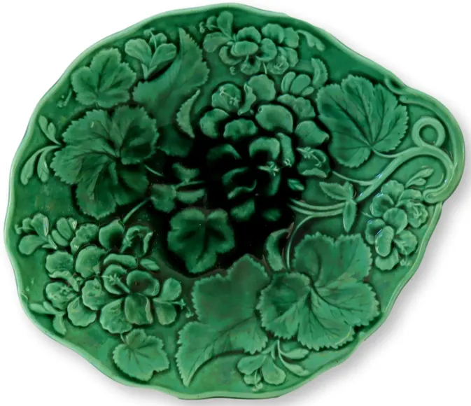 English Majolica Green Foliage Comport - Rose Victoria