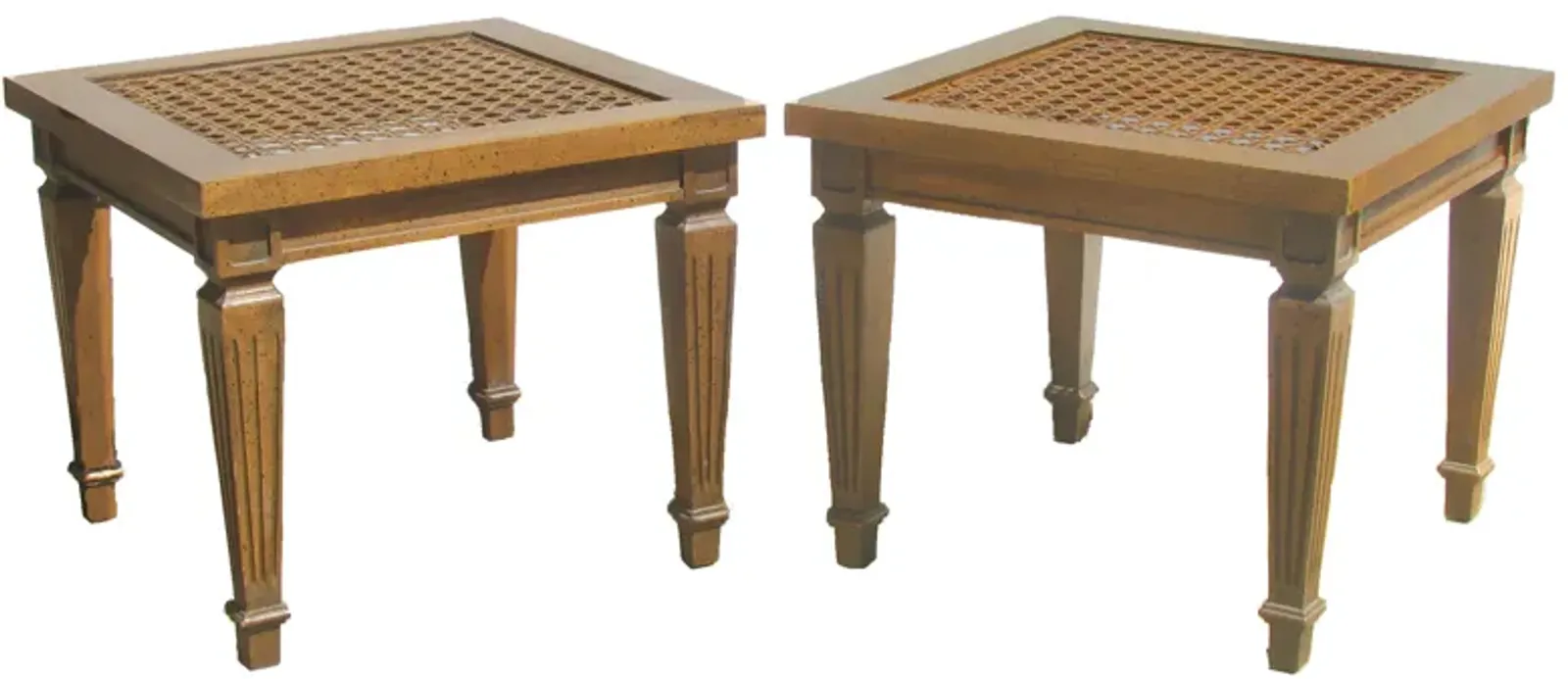 Regency Style Wood & Cane Accent Tables - Chez Vous - Brown - 18" L x 18" W x 15" H