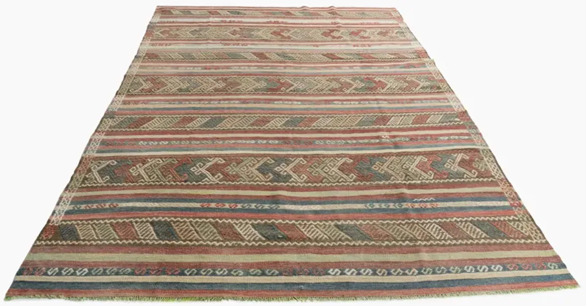 Turkish Flatweave Jajim Area Rug 6'5X9’1 - blue - blue