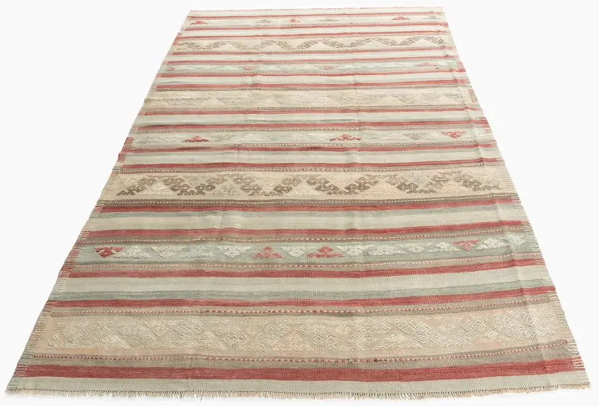 Turkish Jajim Area Rug 5' X 8'3 - Pink - Pink