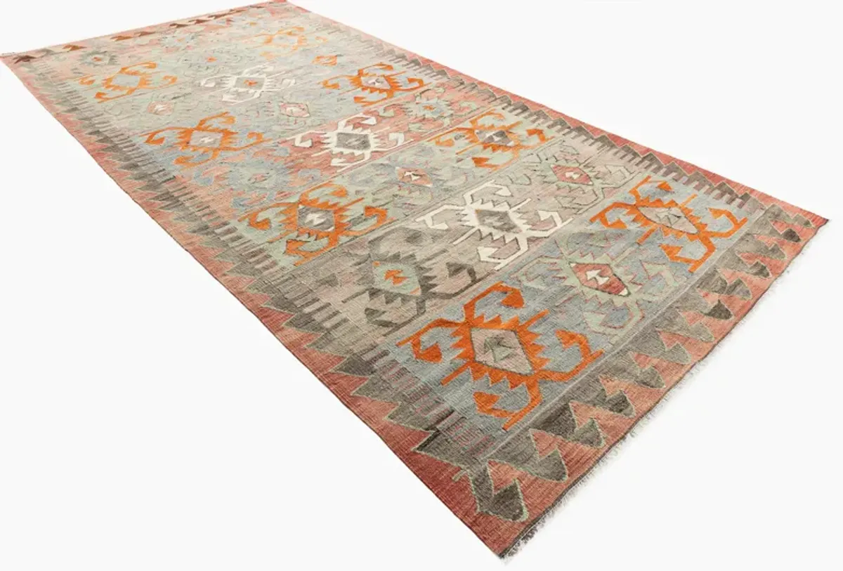 Turkish Kilim Rug Runner 5'5 X 11'2 - orange - orange