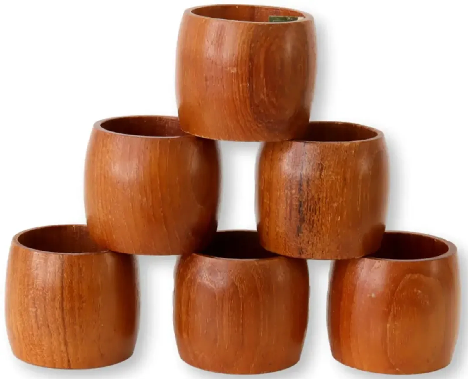 Midcentury Teak Napkin Rings - Set of 6 - The Queens Landing - Brown