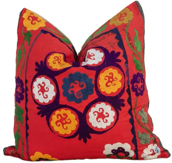 24" Mia Large Vintage Suzani Pillow - de-cor