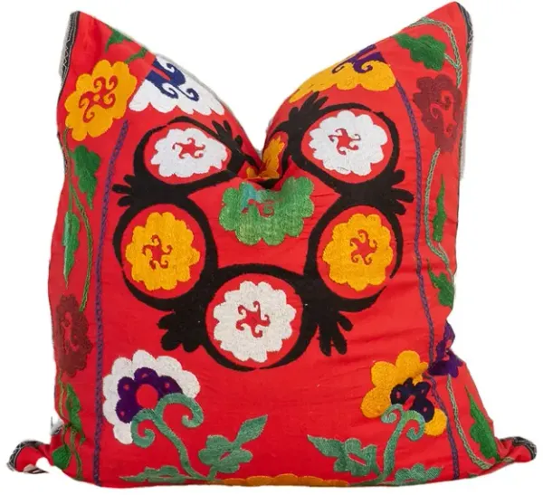 24" Amira Large Vintage Suzani Pillow - de-cor