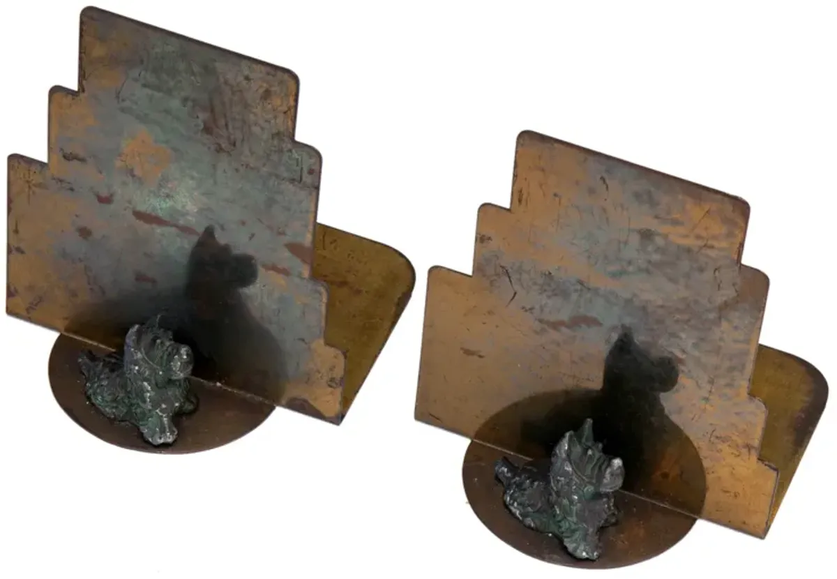 Art Deco Brass Bookends with Scotties - Fleur de Lex Antiques - Gold