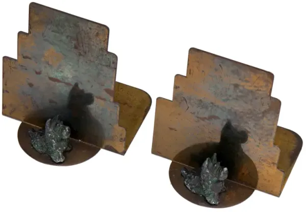 Art Deco Brass Bookends with Scotties - Fleur de Lex Antiques - Gold