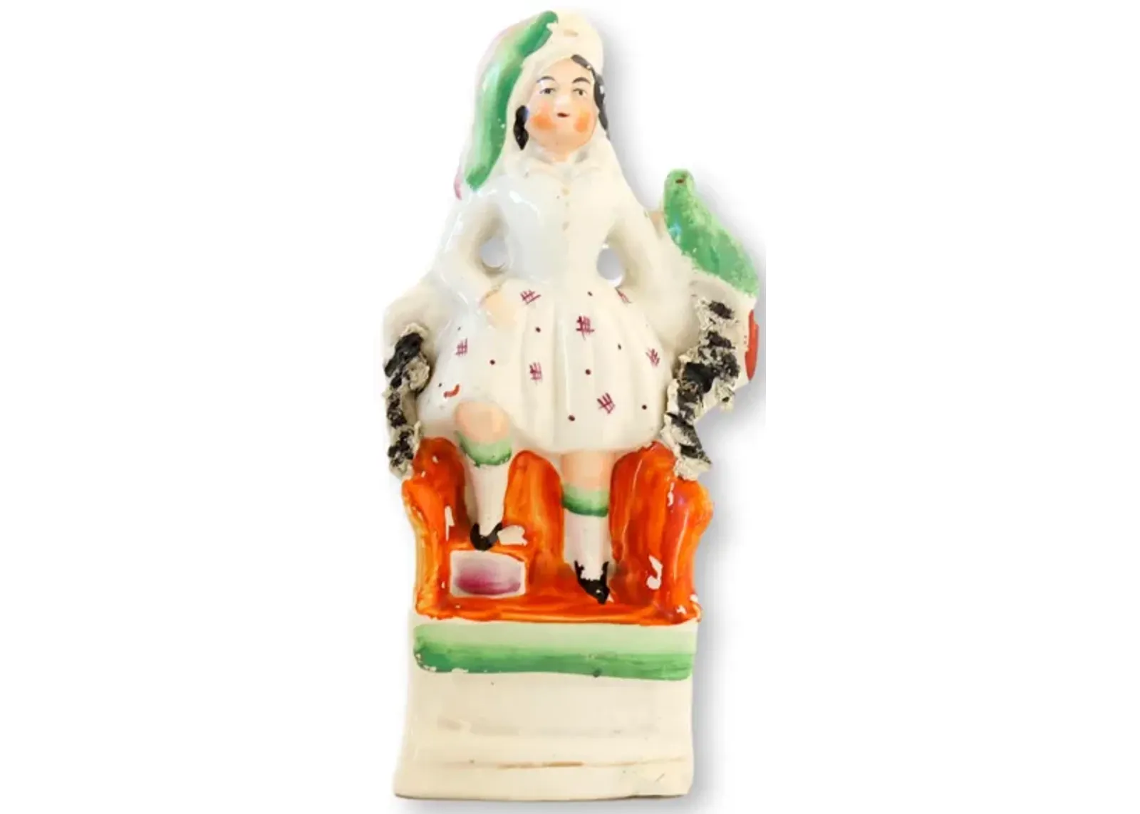 Antique Staffordshire Seated Girl w/Bird - New England Mercantile - White