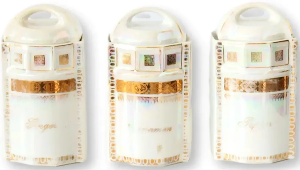 German Lustre Kitchen Canisters - Set of 6 - New England Mercantile - White