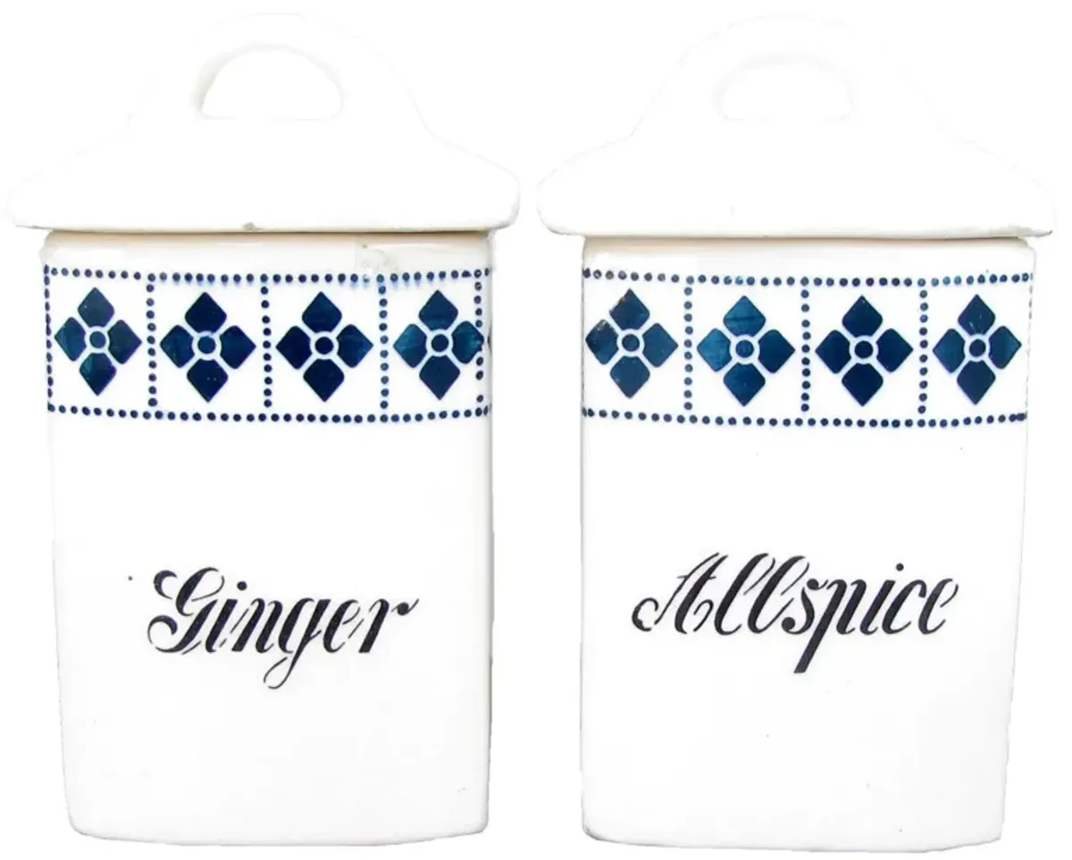 Blue & White Art Deco Spice Jars - Set of 2 - Chez Vous