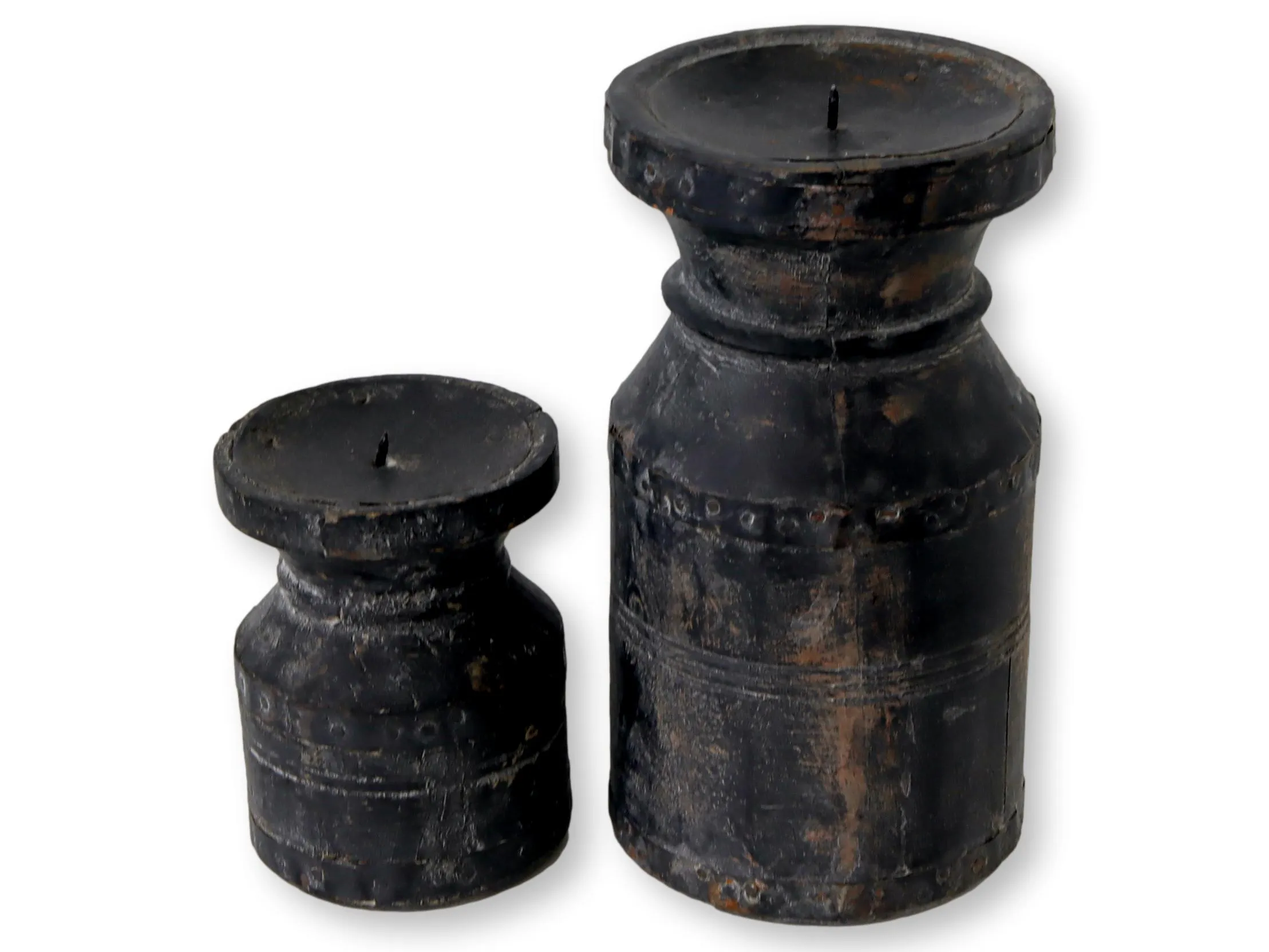 Rustic French Pillar Candle Blocks - Set of 2 - New England Mercantile - Black