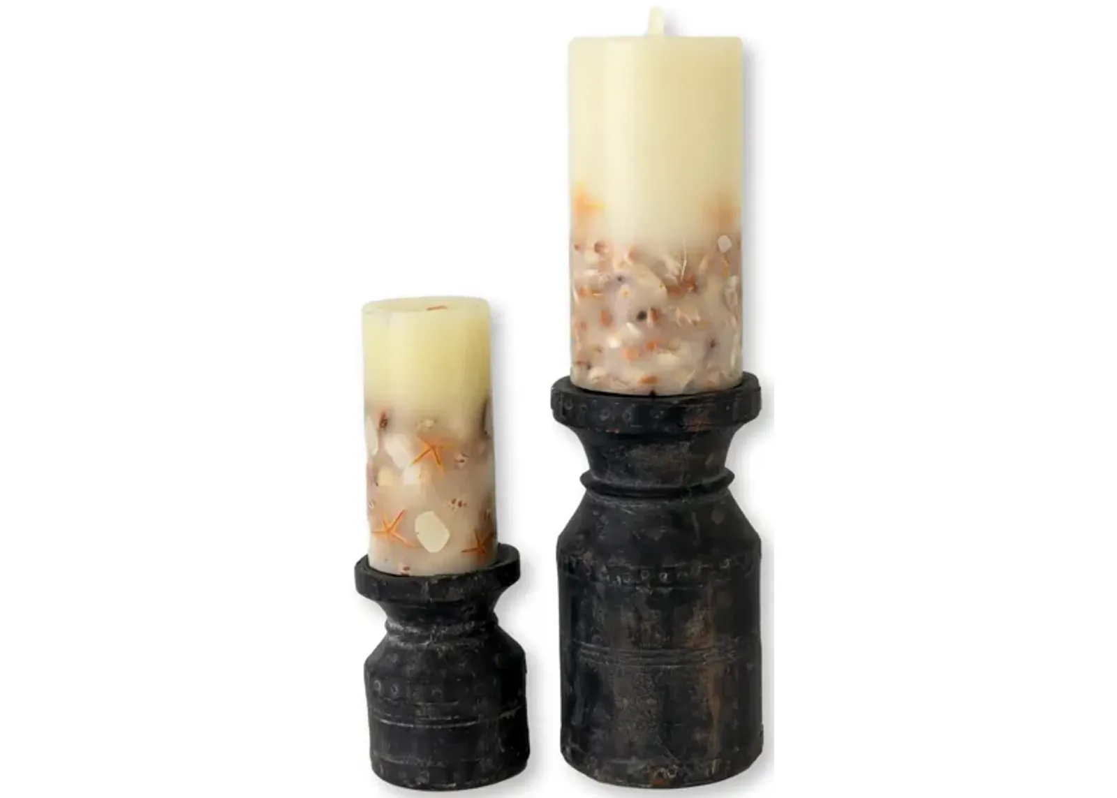 Rustic French Pillar Candle Blocks - Set of 2 - New England Mercantile - Black