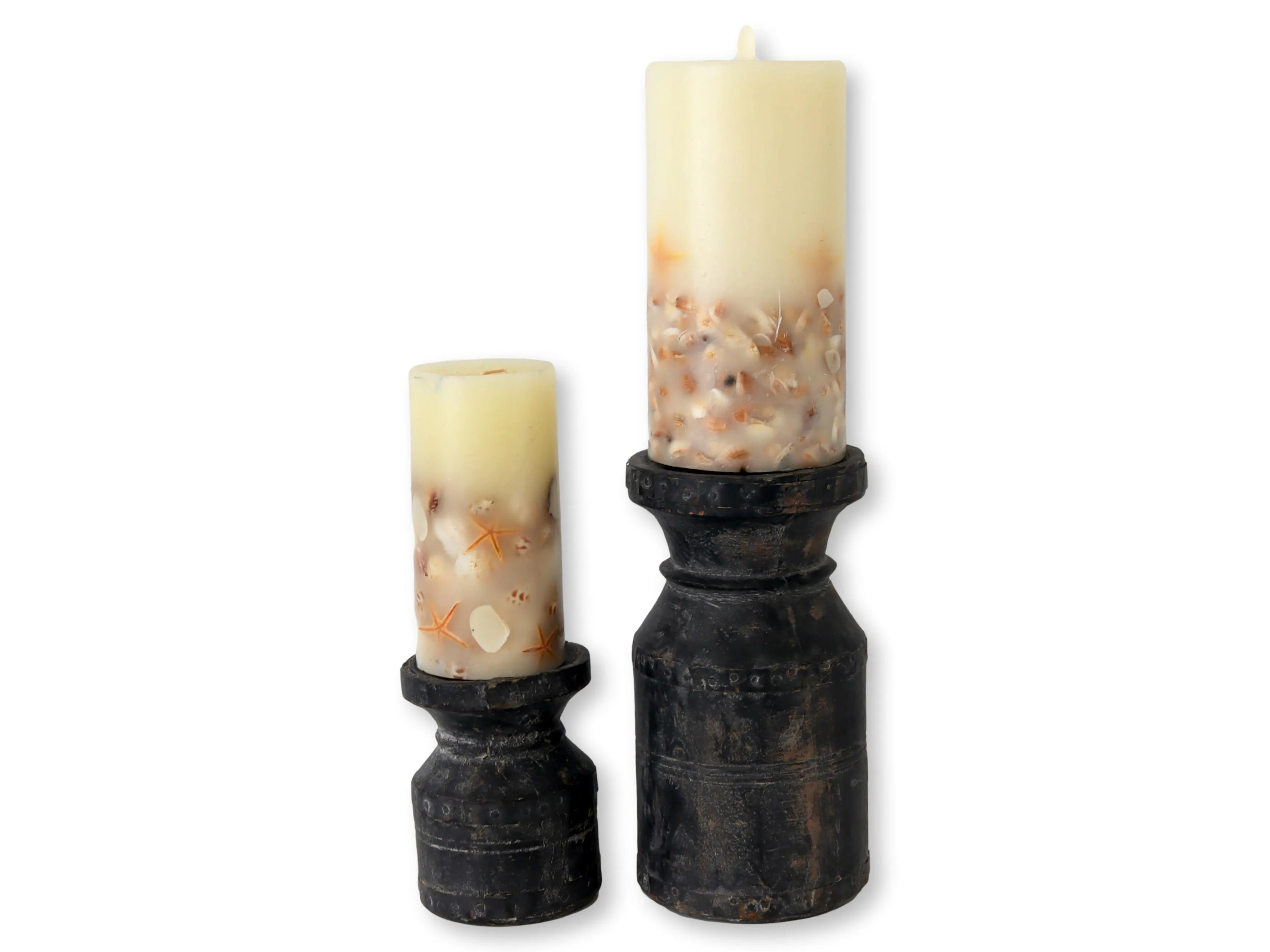 Rustic French Pillar Candle Blocks - Set of 2 - New England Mercantile - Black