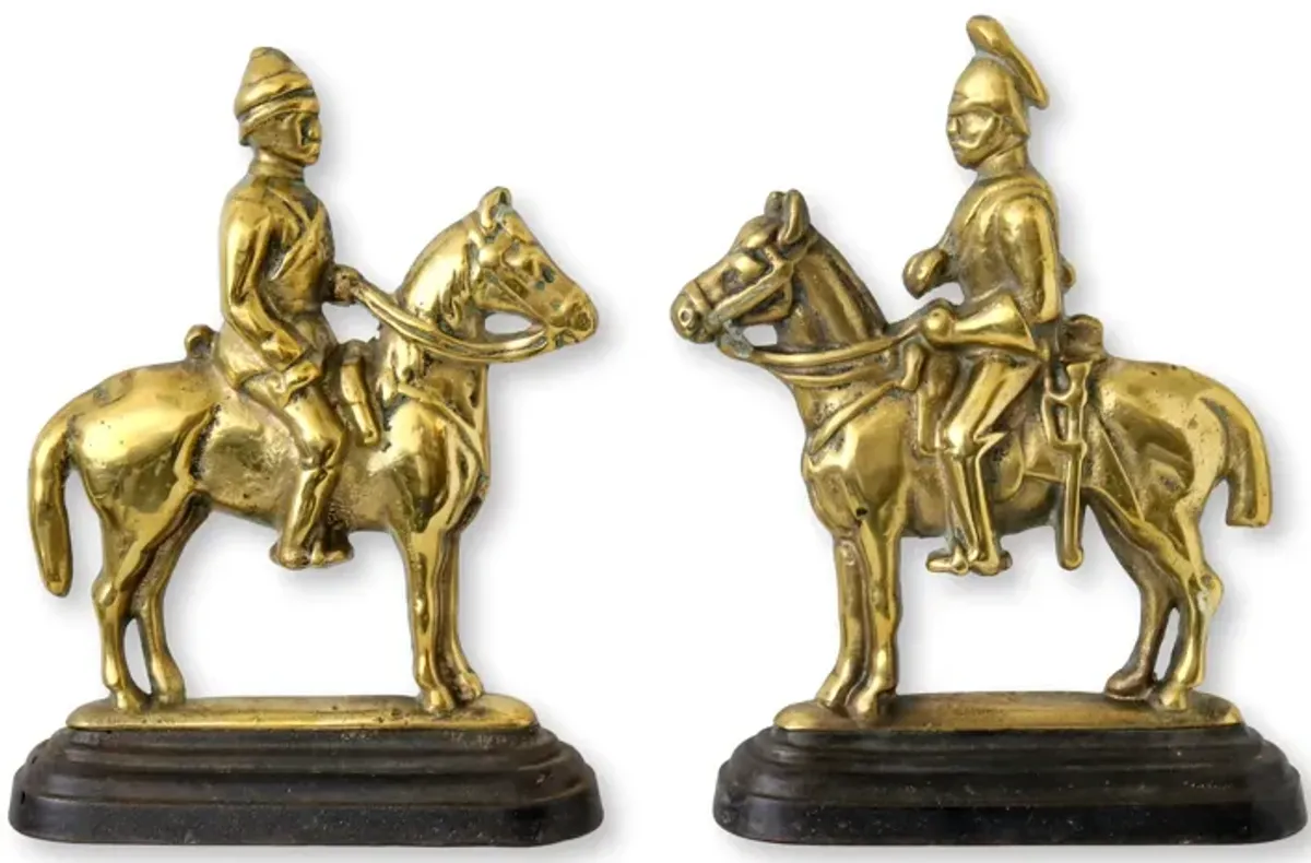 English Soldier Horsemen Doorstops - Set of 2 - Rose Victoria - Gold