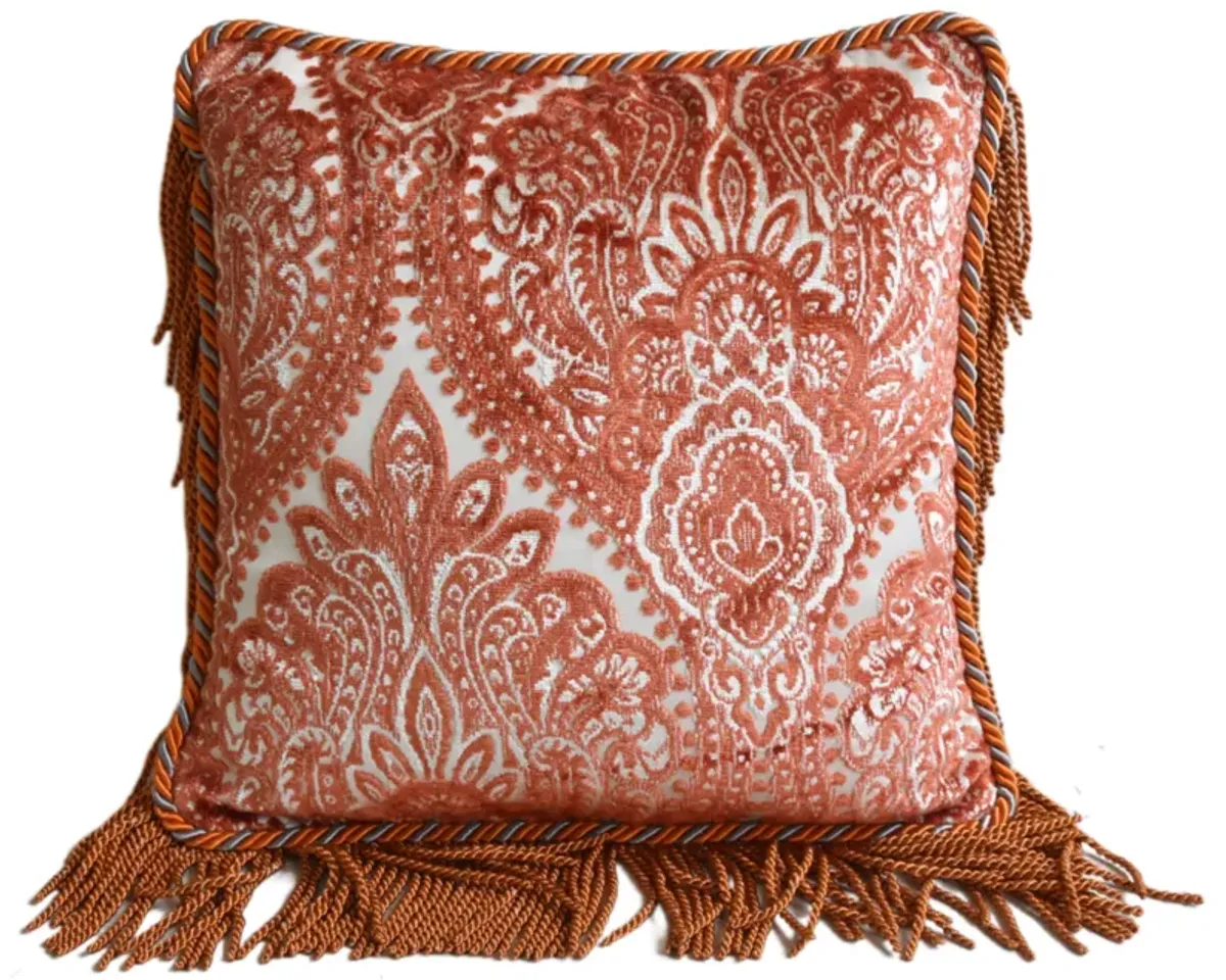 Tangerine & White Velvet Pillow with Trim