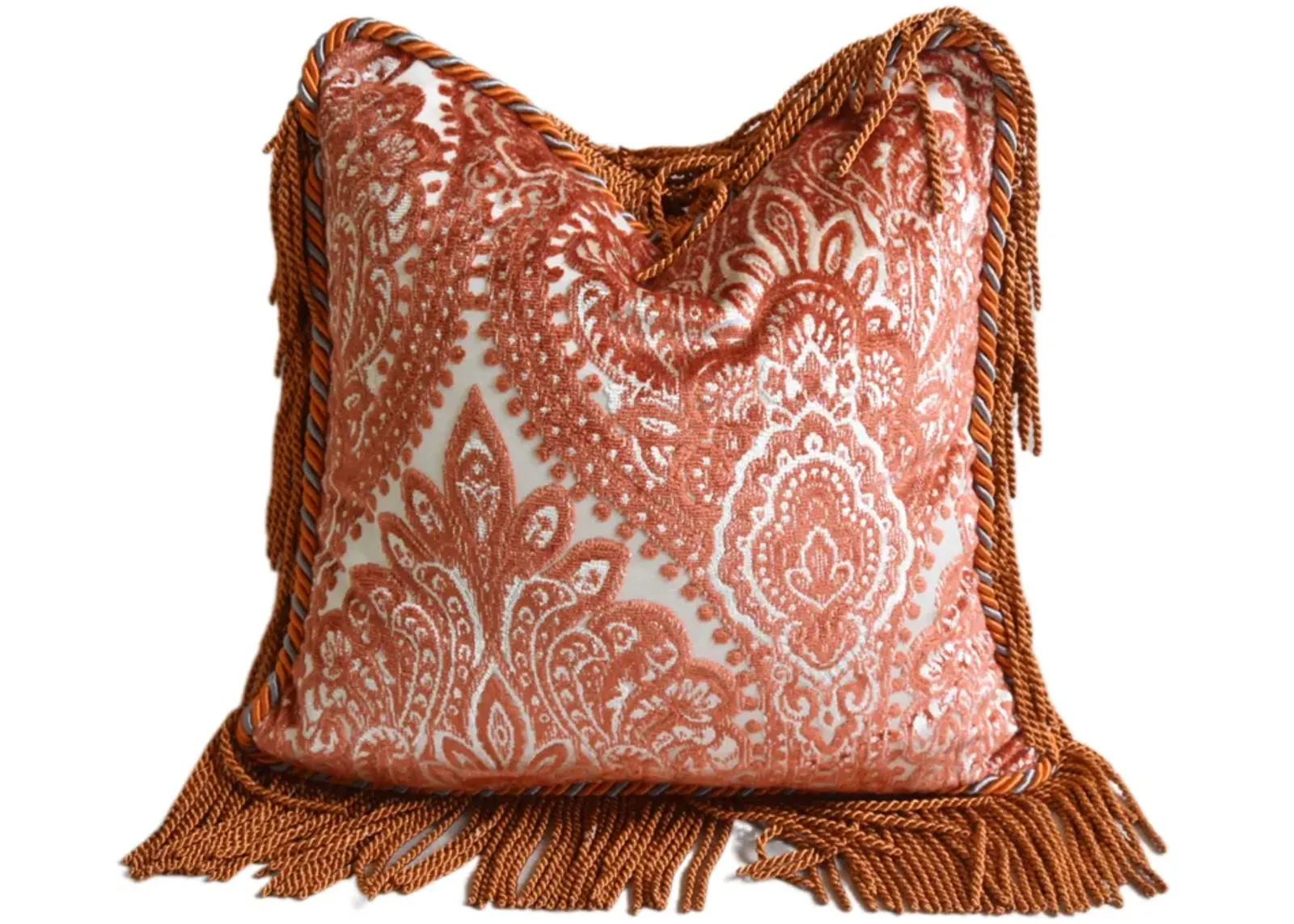 Tangerine & White Velvet Pillow with Trim