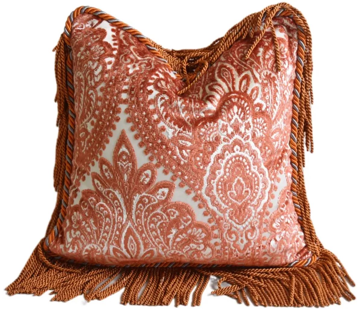 Tangerine & White Velvet Pillow with Trim