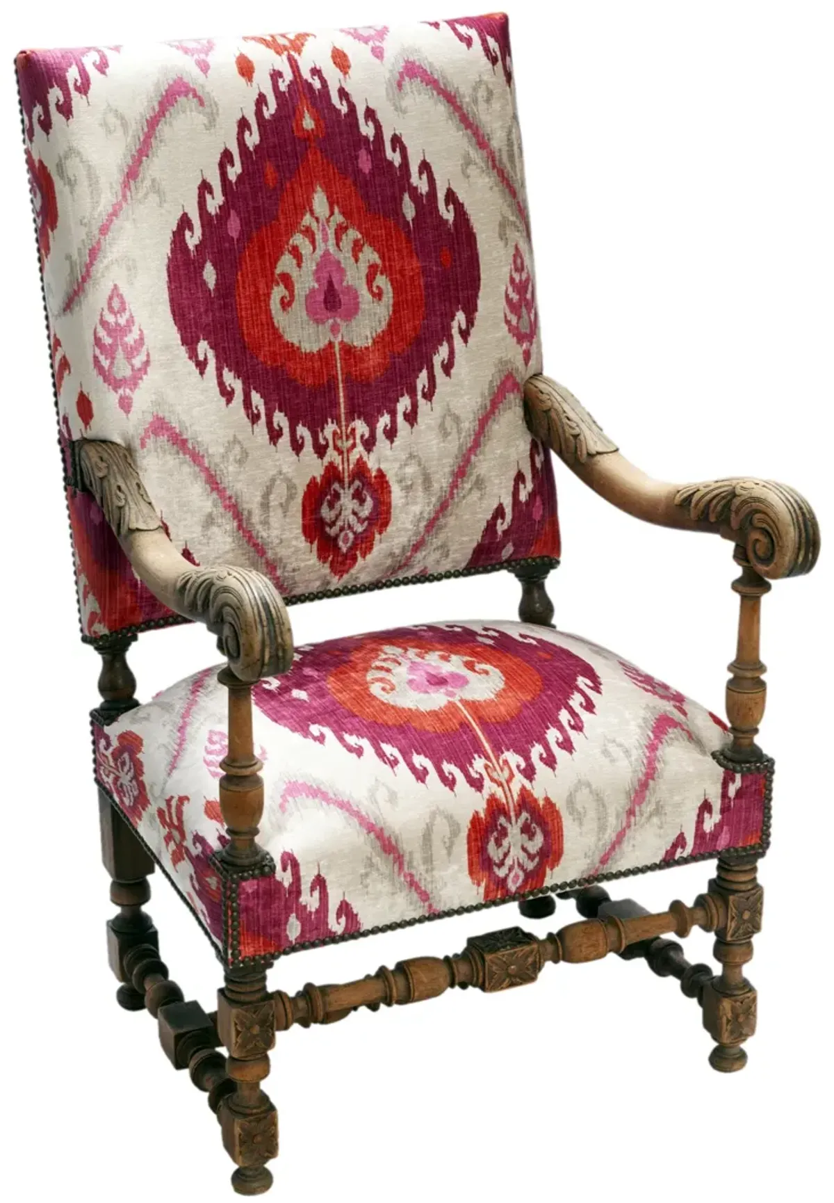French Armchair /Colorful Ikat Velvet - Fleur de Lex Antiques - Pink