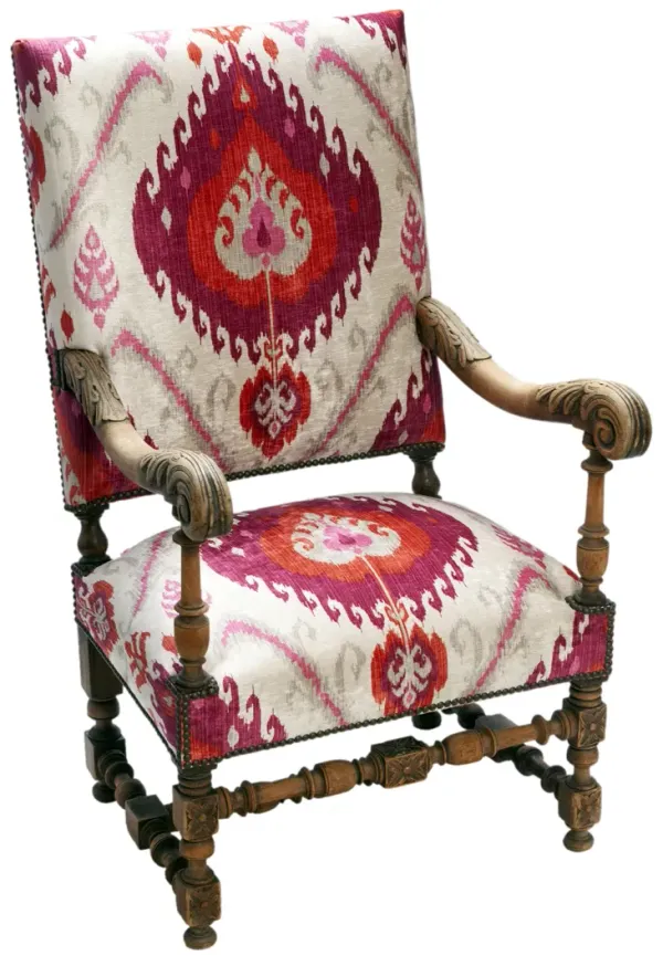 French Armchair /Colorful Ikat Velvet - Fleur de Lex Antiques - Pink