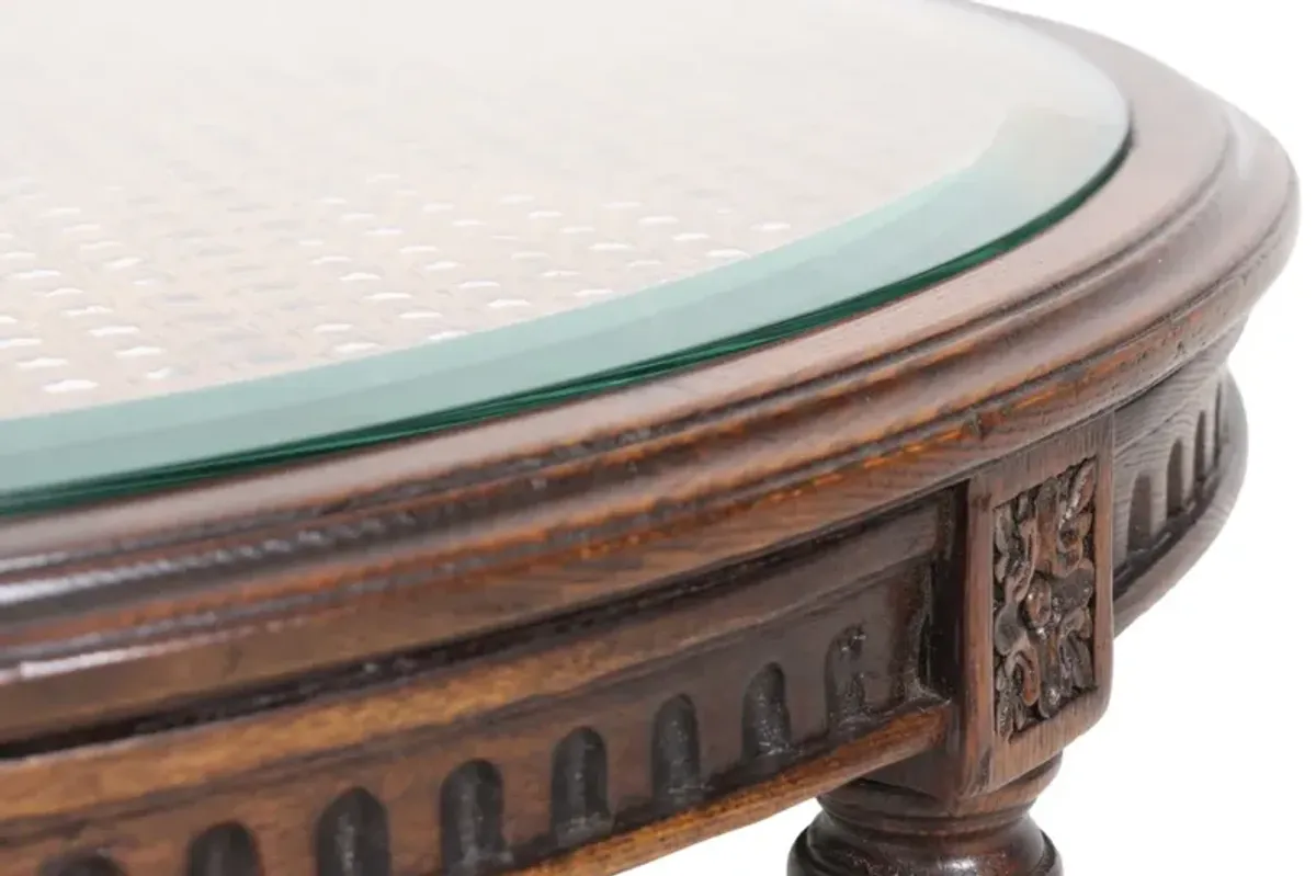 Louis XVI Style Caned Oval Accent Table - Interesting Things - Brown - 26" L x 20" W x 18.25" H