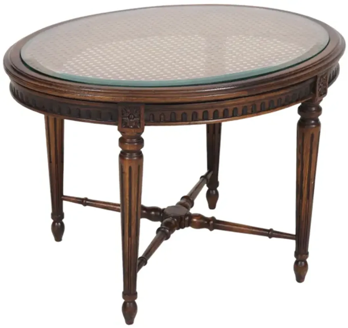 Louis XVI Style Caned Oval Accent Table - Interesting Things - Brown - 26" L x 20" W x 18.25" H