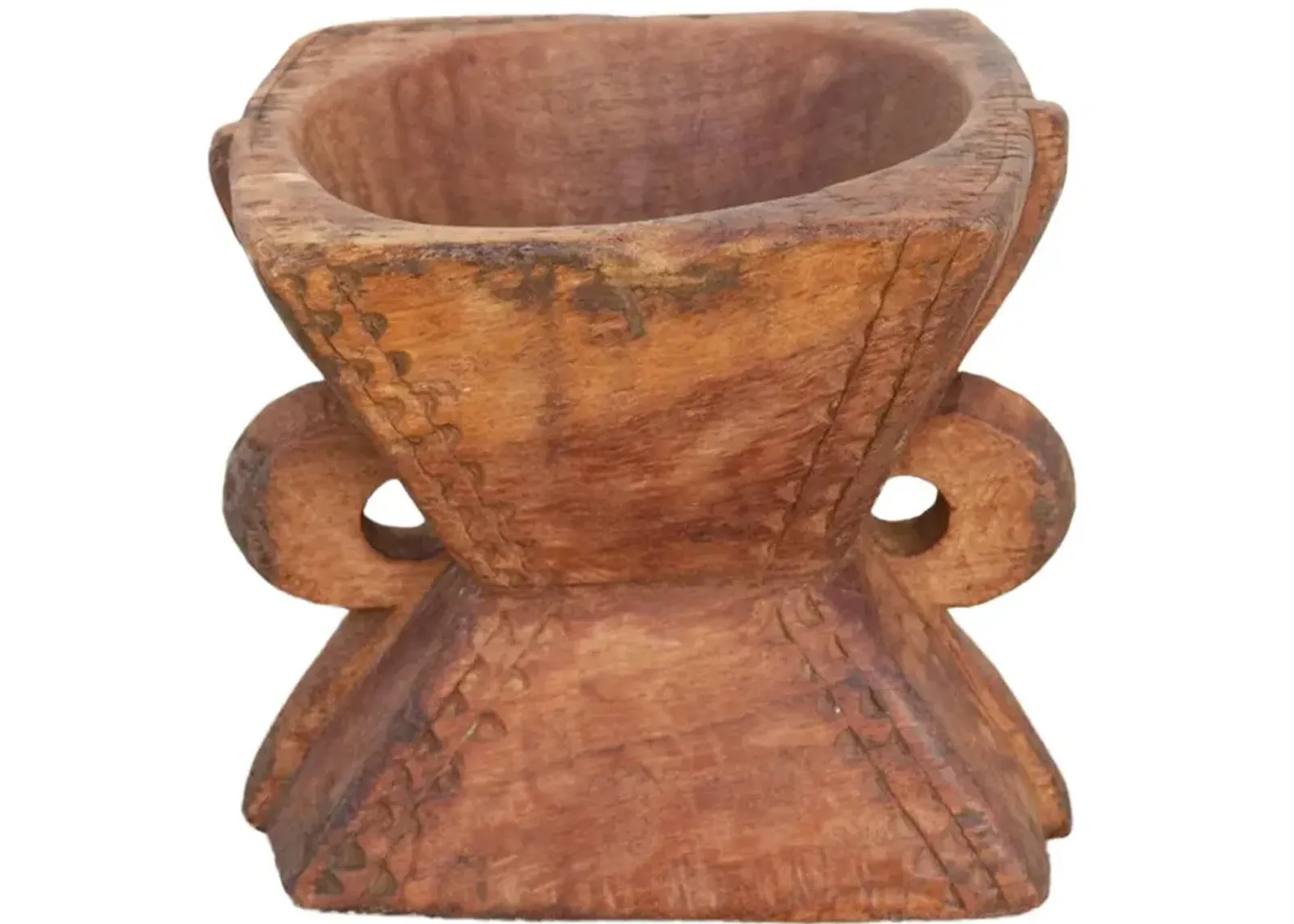 Carved Bijani Wooden Candleholder-Ratan - de-cor - Brown