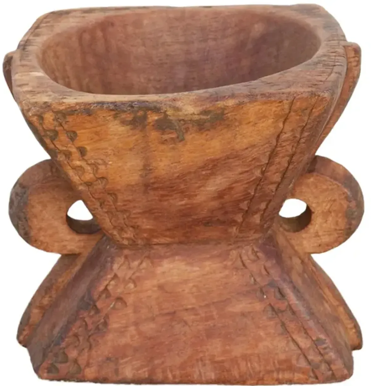 Carved Bijani Wooden Candleholder-Ratan - de-cor - Brown