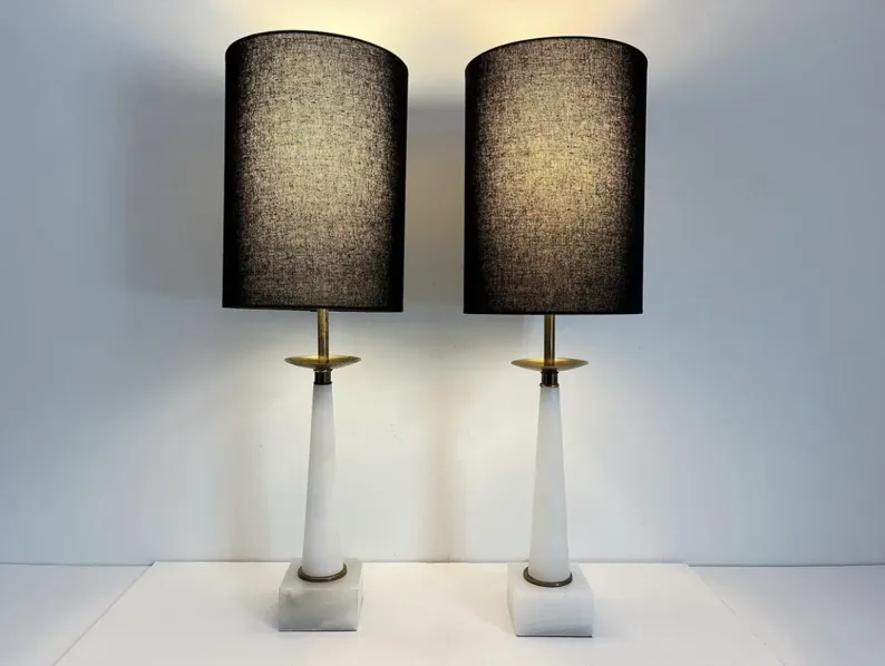 Italian Alabaster Lamps w/Shades - Set of 2 - C the Light Interiors