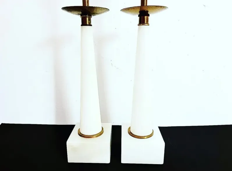 Italian Alabaster Lamps w/Shades - Set of 2 - C the Light Interiors