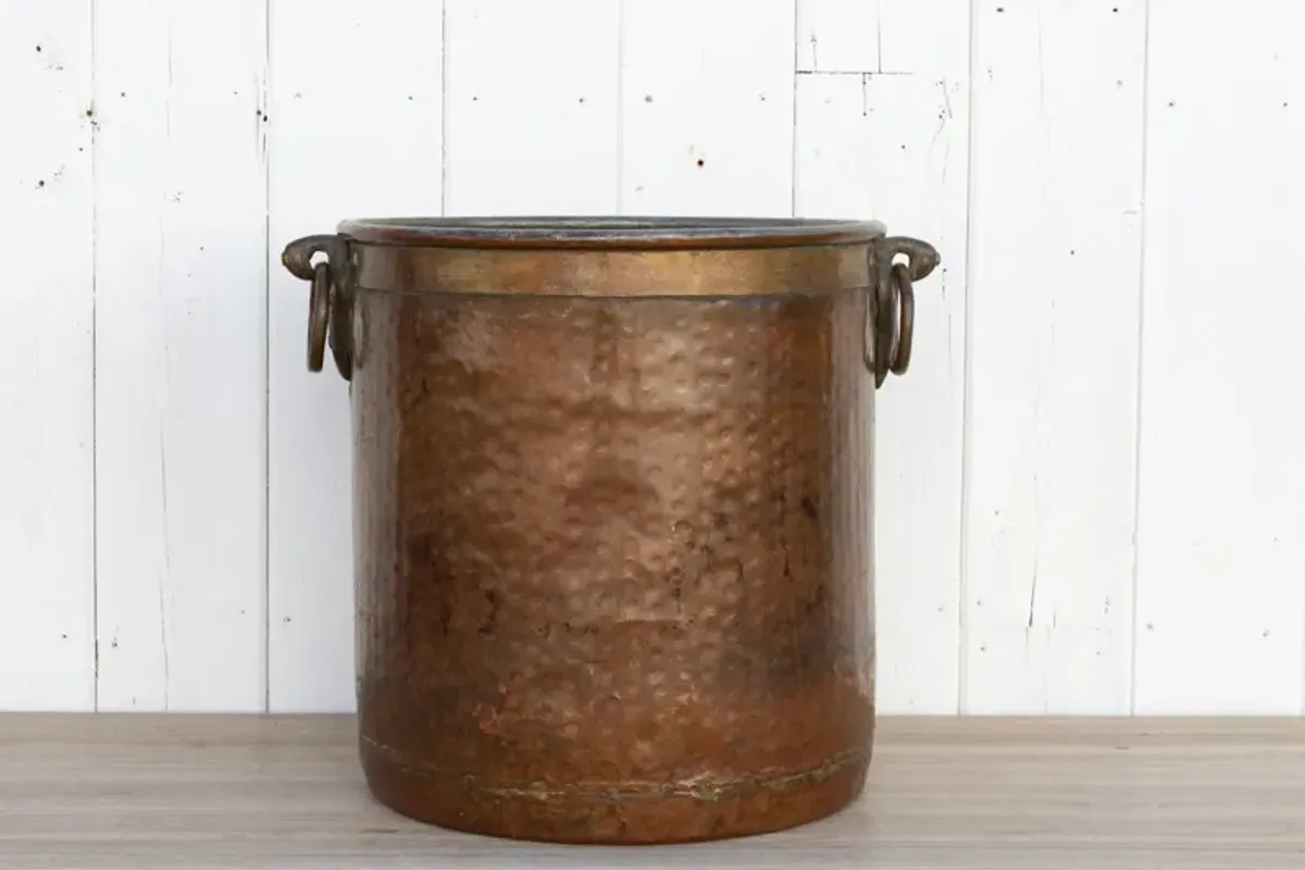 Antique Copper And Brass Indian Pot - de-cor - Brown