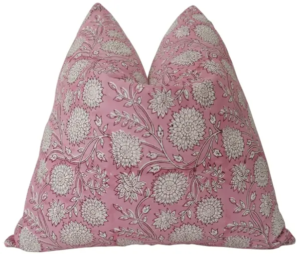 Hand-Blocked Floral & Linen Pillow