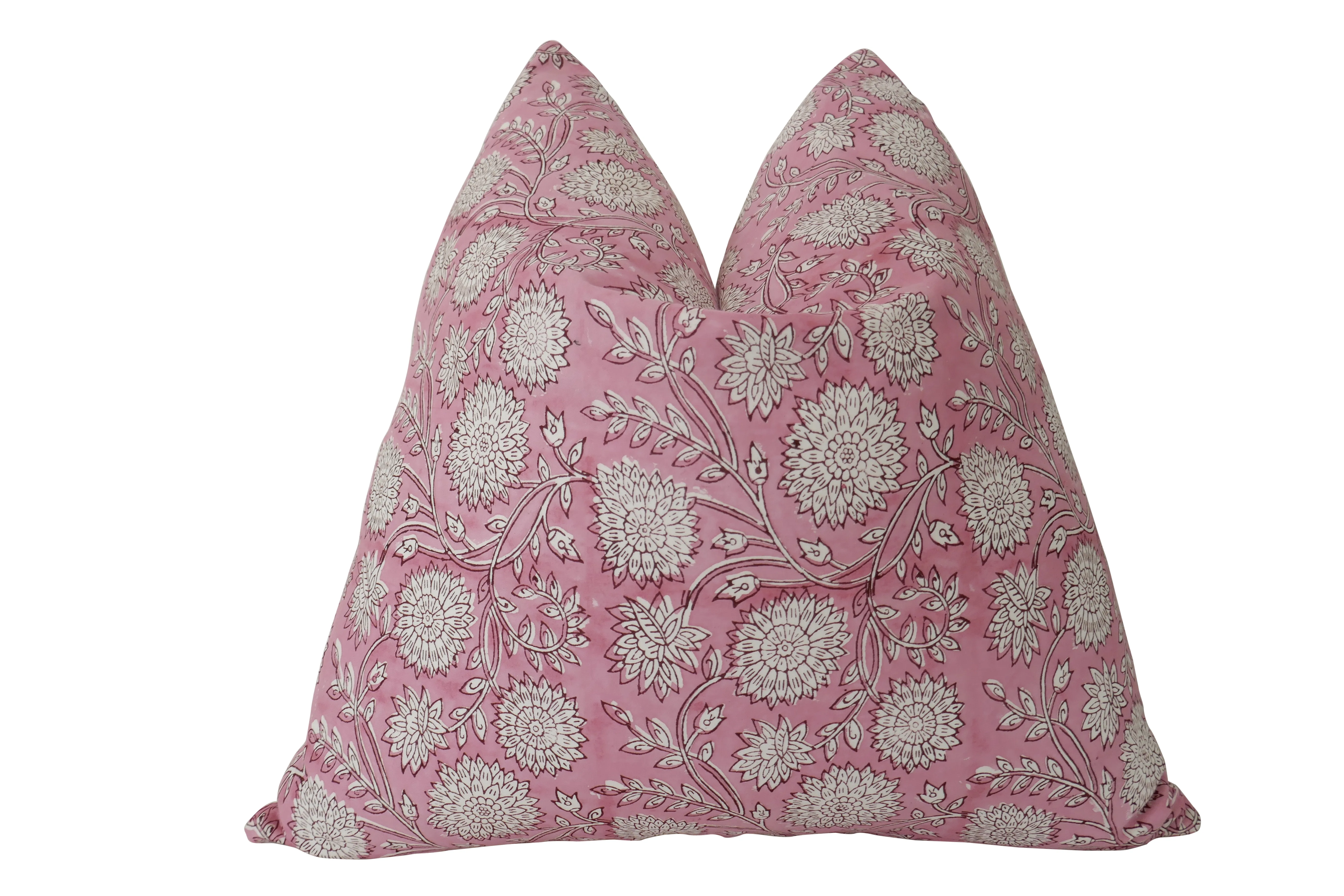 Hand-Blocked Floral & Linen Pillow