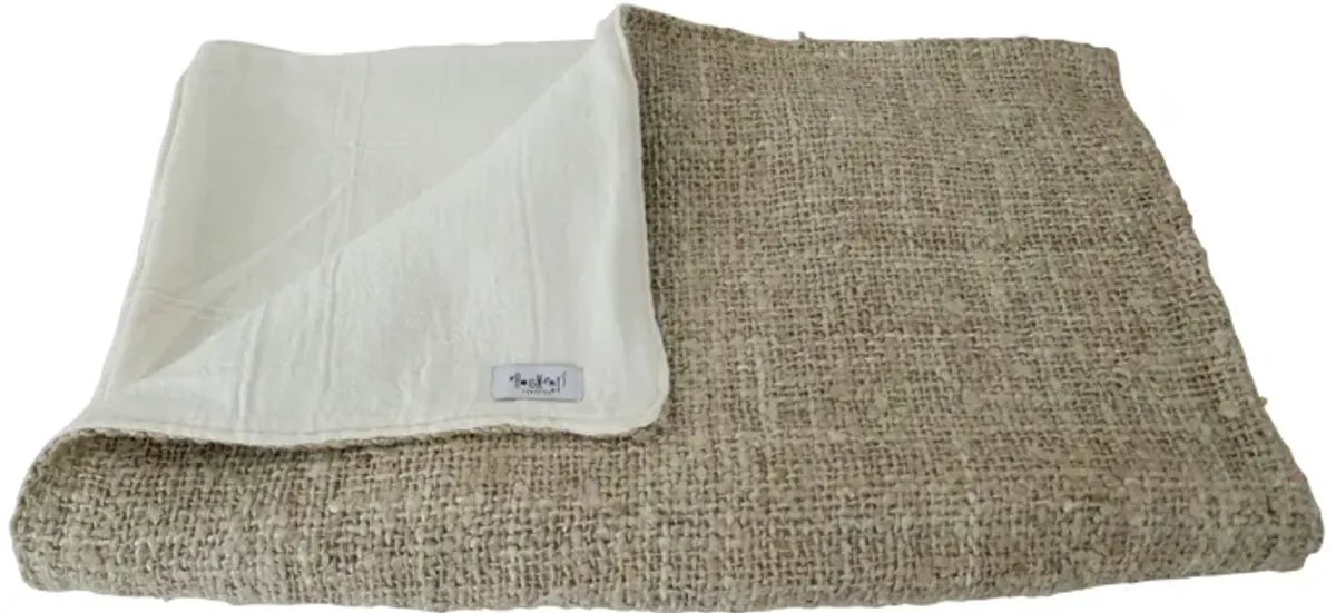 Italian Camel Basket Weave & Linen Throw - Beige