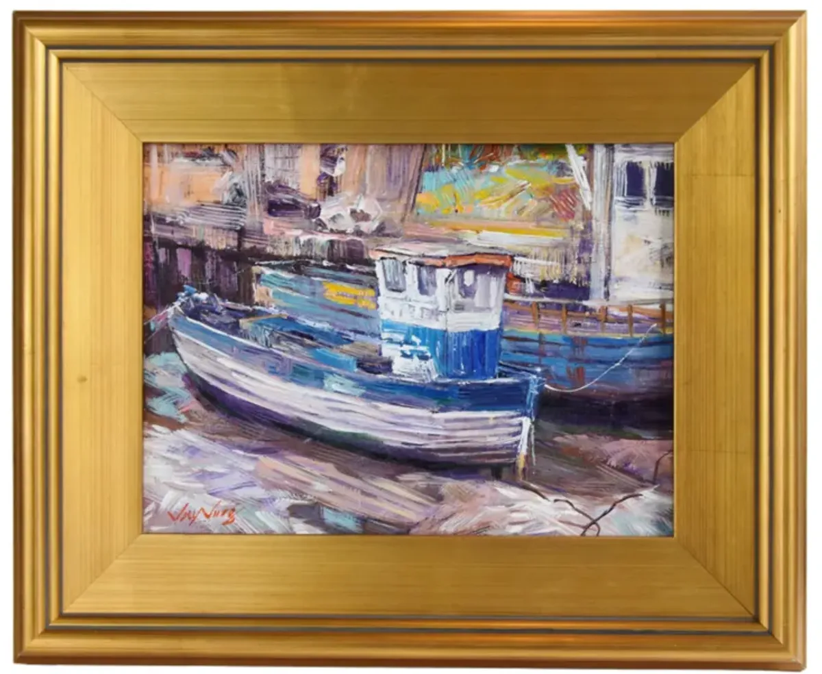 Nantucket Seascape Fishing Boat Harbor - Blue