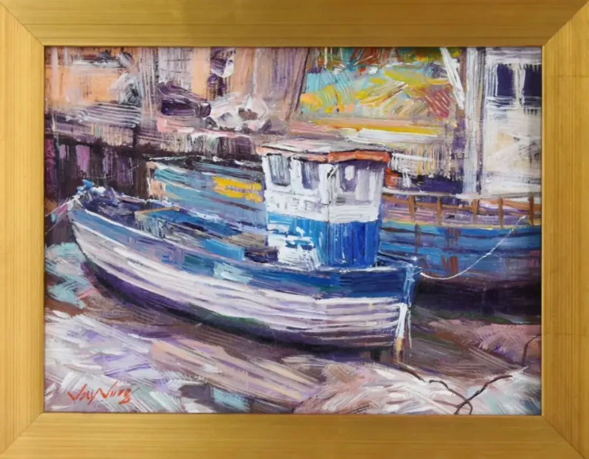 Nantucket Seascape Fishing Boat Harbor - Blue